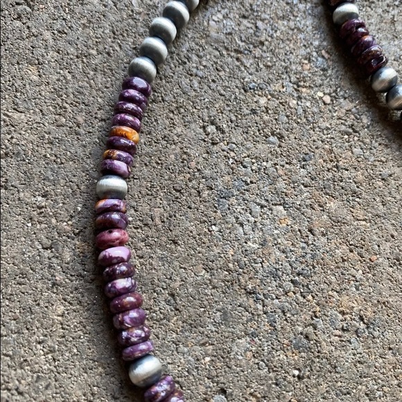 S.Silver Purple Spiny Oyster W Pears Bead Necklace - Picture 6 of 12